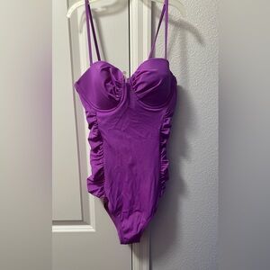 J crew Purple Ruffled One-Piece Swimsuit